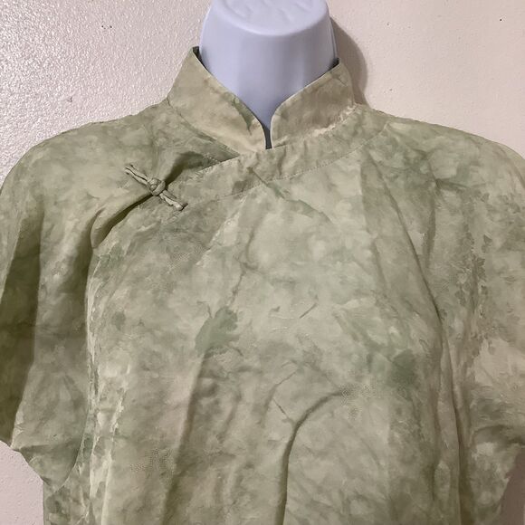 Vintage Silk Fairy Grunge Fairycore Green Dainty Floral Butterfly Blouse Small - Picture 2 of 10